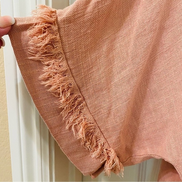Umgee Plus Size 1X Rose Pink Linen Blend Hi Low V Neck Frayed Hems Tunic - Picture 5 of 9
